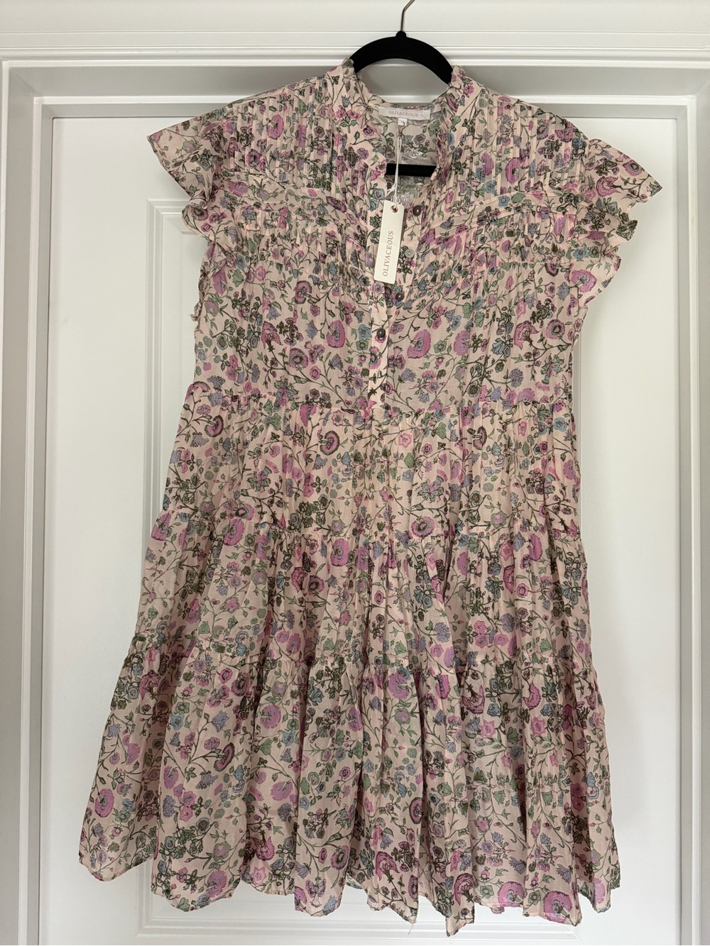 Olivaceous Pink Floral Ruffle Tiered Dress